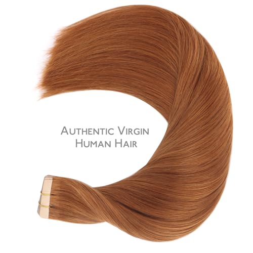 Tape in Hair Extensions Human Hair 20pcs 50g 16 Inch Dirty Ginger Remy Hair