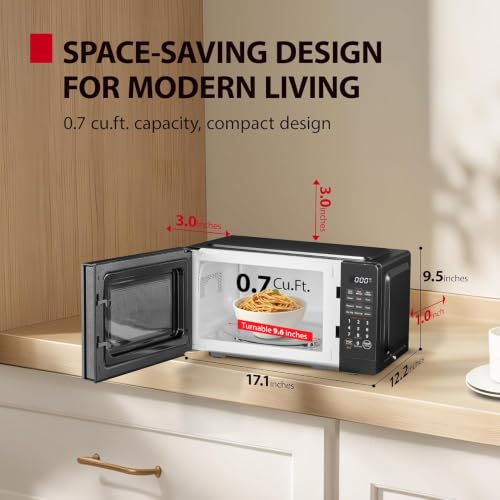 Countertop Microwave Oven 0.7 Cu Ft Black - 700W with ChefDefrost & 6 Auto Menus