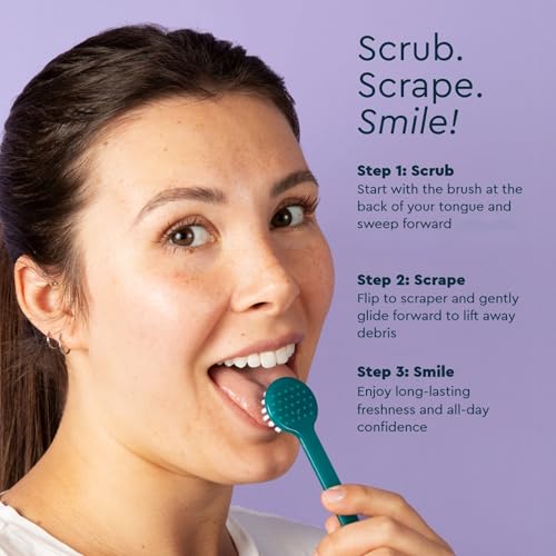 Tongue Cleaner 2-in-1 Scraper & Brush Set - Fuchsia, Midnight Blue & Yellow - BPA-Free Oral Care Tool