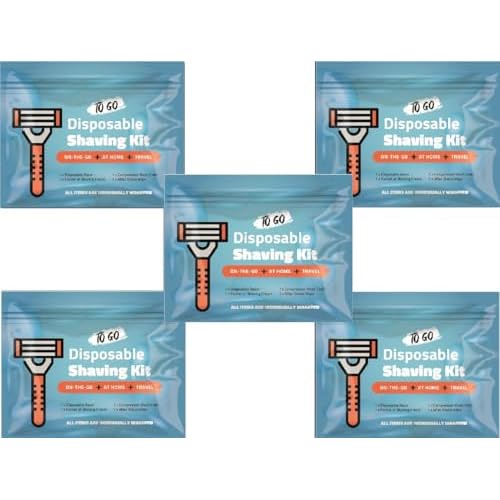 Shaving Kit with Razor, Shaving Cream, Washcloth & Aftershave Wipe ? Men¡¯s Travel Shave Set for Hotels, Shelters & Outreach ? Disposable Grooming Pack (Blue) (5)