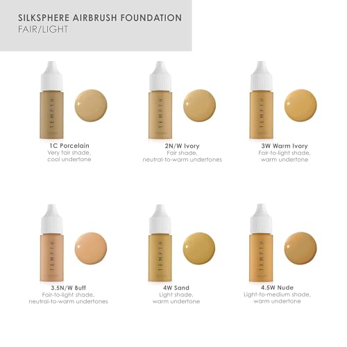 TEMPTU SilkSphere Airbrush Foundation: Long-Lasting Liquid Makeup, Medium to Full Coverage, 4-In-1 Formula Foundation, Primer, Concealer & Correcto, Luminous, Dewy Finish, Available in 18 Shades