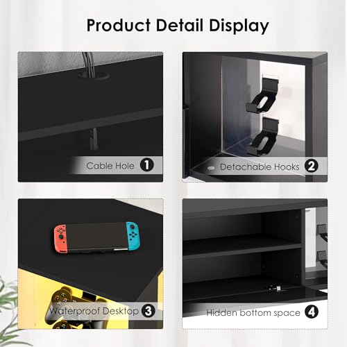40-Inch Black Floating Wall-Mounted LED TV Stand with Lights - SogesPower