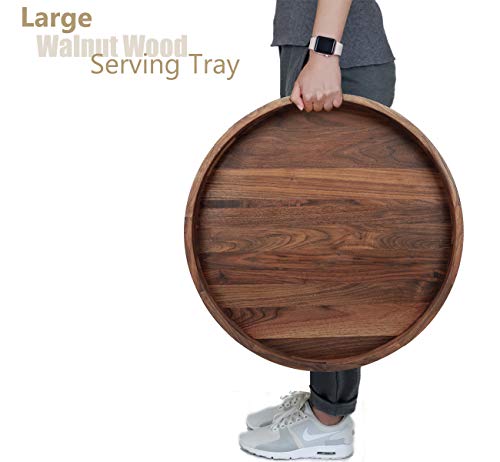 20-Inch Extra Large Black Walnut Wooden Ottoman Tray with Handles