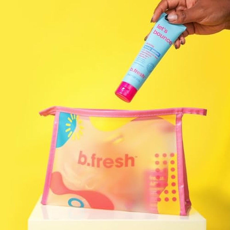 b.fresh Body Care Gift Set | Fressssh All Over - Self Care Kit Includes Travel Size Body Wash, Firming Body Serum, and Full Size Loofah with Hydrating Lip Serum, Christmas Stocking Stuffer