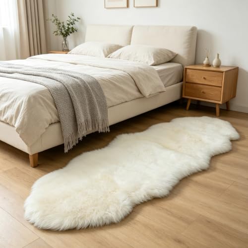 Sheepskin Rug 2x6 ft Luxury Wool Home Decor Cream White