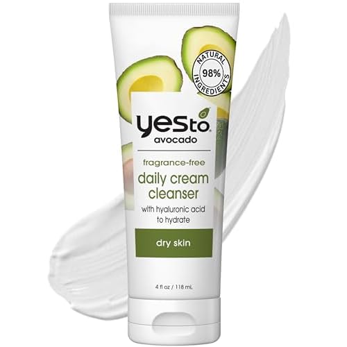 Yes To Avocado Fragrance Free Daily Cream Cleanser, Hydrating Face Wash That Removes Makeup & Impurities Leaving Skin Moisturized With Hyaluronic Acid & Glycerin, Natural Vegan & Cruelty Free, 4 Fl Oz