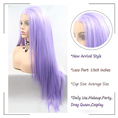 Long Lavender Purple Lace Front Wig 24 Inch Synthetic Heat-Resistant Daily Hair for Women - Variation of 24/Purple