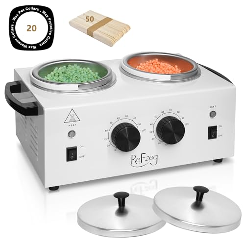 ReFzeg Double Wax Warmer with 500ML Pots - Painless Hair Removal, White, 1 Pack