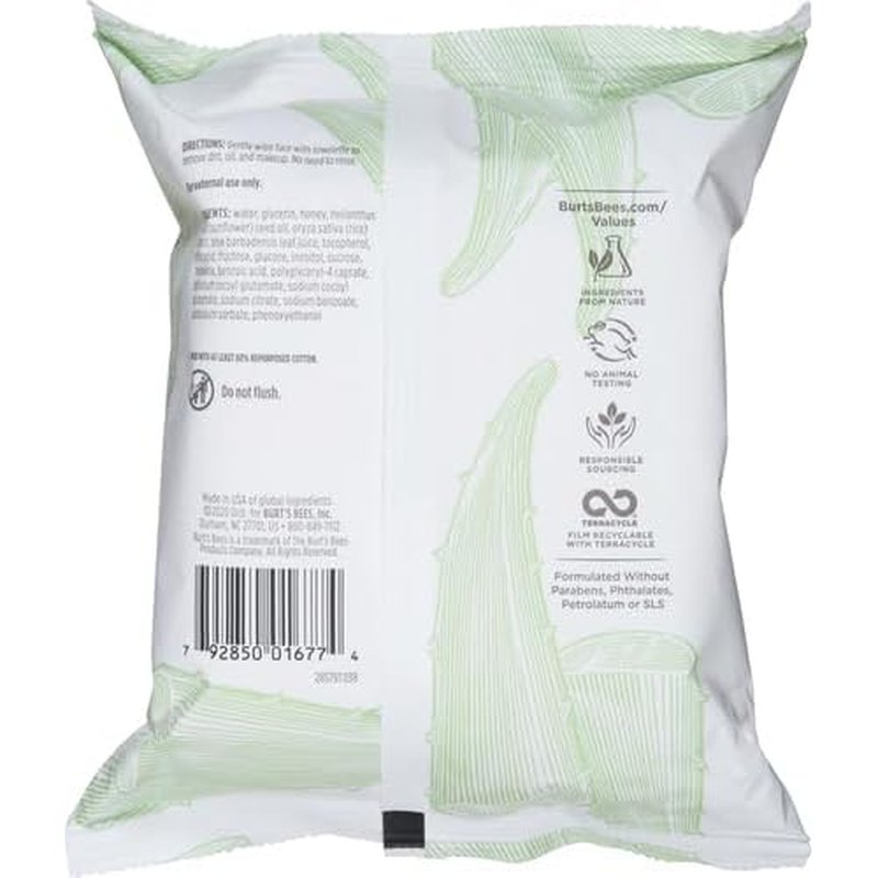 Burt's Bees, Aloe Vera Face Wipes, for Sensitive Skin, Soothing Makeup Remover & Facial Cleansing Towelettes, 30 Count (2 Pack)