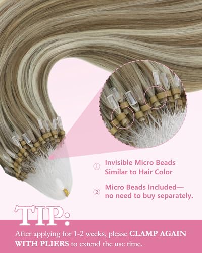 YoungSee Micro Bead Hair Extensions Highlight Microlink Human Hair Light Brown Blonde 14 Inch Variation P8A/60, 57g
