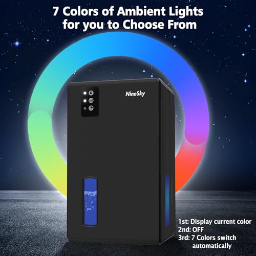 NineSky Black Dehumidifier for Home & Basement, 1000 sq.ft, 95oz Water Tank, Quiet with 7-Color Night Light