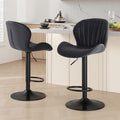 Sweetcrispy Black Set of 2 Adjustable Swivel Bar Stools - Fabric Counter Height Chairs