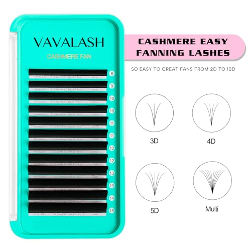 VAVALASH Cashmere Easy Fan Lashes 0.03 0.05 0.07 C/CC/D/DD Volume Lash Extensions 8MM-20MM Matte Black Self Fanning Eyelash Extensiones, Professional Supplies for Lash Artists (D-0.05,8-15mm)