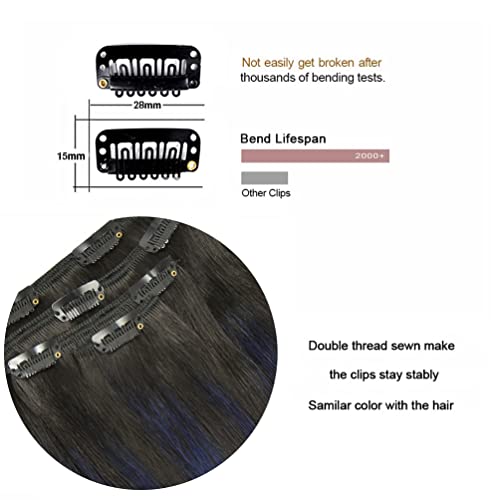 20-Inch Clip-In Hair Extensions Remy Human Hair Blue Balayage - 4 Pieces, T1B/Blue, 83g