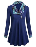 VALOLIA Blue XX-Large Women's Casual Swing Sweatshirt with Zipper Lapel Tunic