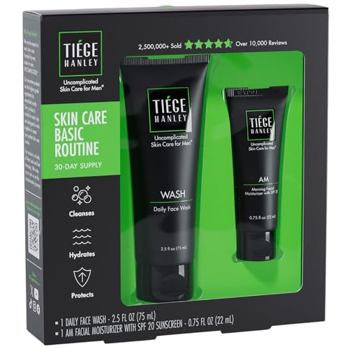 Tiege Hanley Basic Skin Care Set for Men, Hydrating Face Wash & Daily Face Moisturizer With SPF 20 Sunscreen, Basic Facial Kit for Men, Gentle on Sensitive Skin, Men¡¯s Skincare, 2 Piece Kit