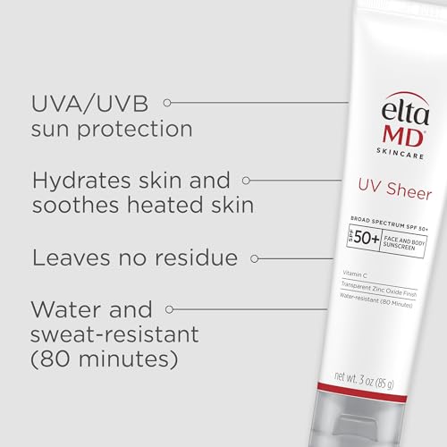 EltaMD UV Sheer SPF 50+ Sunscreen - 3 oz Tube Pack of 2, Oil-Free, No White Cast