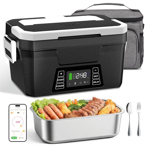 Vabaso 1.2L Cordless Electric Heated Lunch Box - Black with APP Control