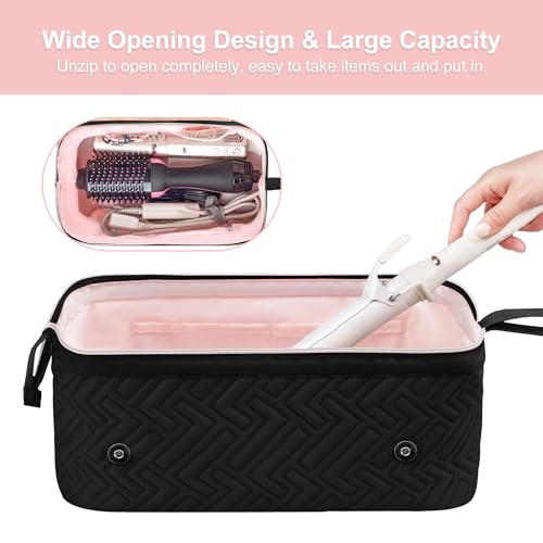 Leuded Travel Hair Tool Bag with Heat-Resistant Mat - BlackA