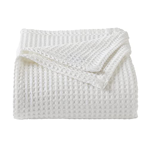 Full/Queen Cotton Waffle Weave Bed Blanket - White, Soft & Breathable
