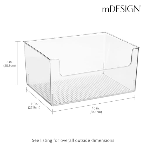 Large Plastic Open Front Storage Bins - 16 x 12 x 8 Inches, Pack of 4, Bathroom & Closet Organization