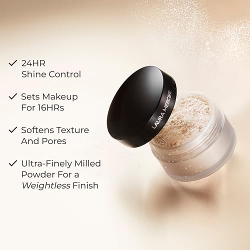 Laura Mercier Translucent Loose Setting Powder Mini with Rosegold Caviar Stick Gift Set, Vitamin-Infused, 24HR Shine Control