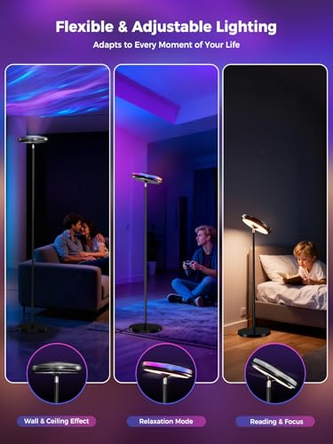 Smart RGB Floor Lamp with Ripple Projector, Adjustable Ambient Lighting