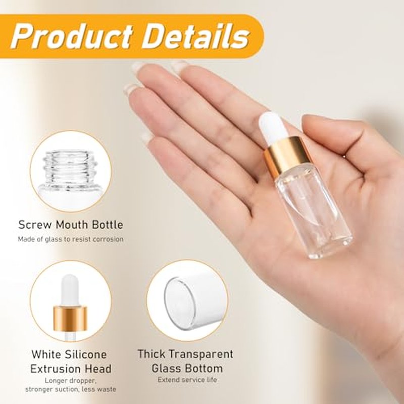 100 Pack Mini Dropper Bottle for Cuticle Oil, 5ml Small Sample Essential Oil Dropper Bottles for Travel, Clear Empty Vails for Cosmetic Perfume