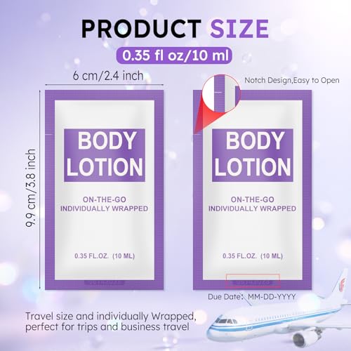 Travel Size Body Lotion Packets Bulk Pack of 200,Individually Wrapped 0.35 fl oz (10 ml) Disposable Small Mini Body Lotion Pack Toiletries Supplies for Hotel,Guests,Homeless,Charity,Gym