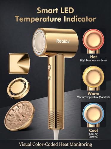 Gold High-Speed Ionic Hair Dryer with Essential Oil Diffuser and Travel Portability