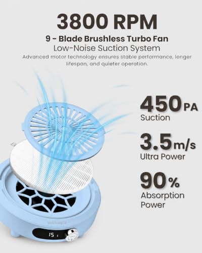 Cordless Nail Dust Collector with LED Display Low Noise Portable Blue