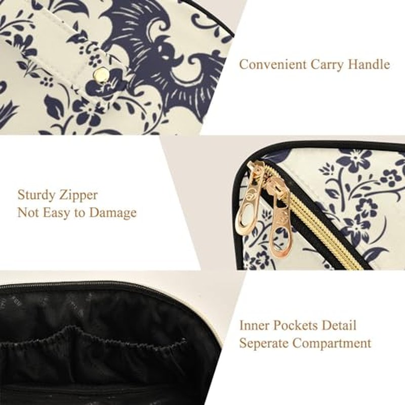 Large Capacity Cosmetic Bag Travel Makeup Bags Goth Bats Wide Open Portable Toiletry Bag Make up Organizer Pouch with Handle