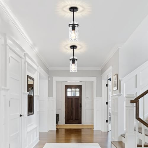 2-Pack Black Hammered Glass Pendant Lights for Kitchen Island - Modern Adjustable Hanging Lamp by ZSMIHDOH