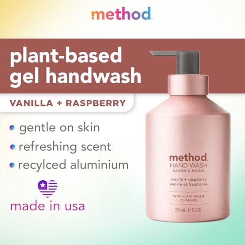 Method Premium Gel Hand Wash, Vanilla + Raspberry, 12 Ounce, 1 pack, Packaging May Vary