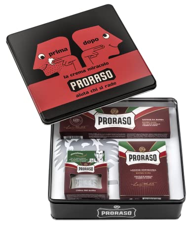 Proraso Shaving Kit Vintage Tin | Pre-Shave, Shaving Cream & After Balm for Thick Beards