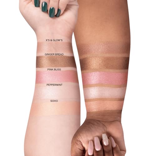 Pressed Powder Highlighter - Face Makeup | X¡¯s & Glow¡¯s - 4 Shades in 1 Pan | Pearl Shimmer Liquid-To-Baked Powder Highlighter | Refillable Pan | Cruelty-Free Beauty Essential | 7g