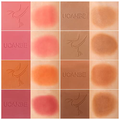 8 Colors Face Matte Blush Palette Shading Blusher - Buildable Facial Cheek Blusher Contour Bronzing Pressed Powder Makeup Pallet Women Gift Set (8 Colors Blush Contour Palette with brush)