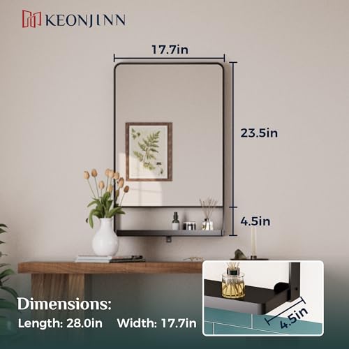 Bathroom Mirror with Shelf 18x28 Inch Black Wall Mount, Rust-Resistant - Variation of THIS listing