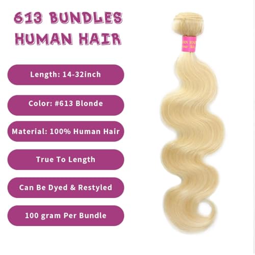 CFY 16 Inch Blonde Body Wave Human Hair Bundles 613 Unprocessed Virgin Brazilian Hair