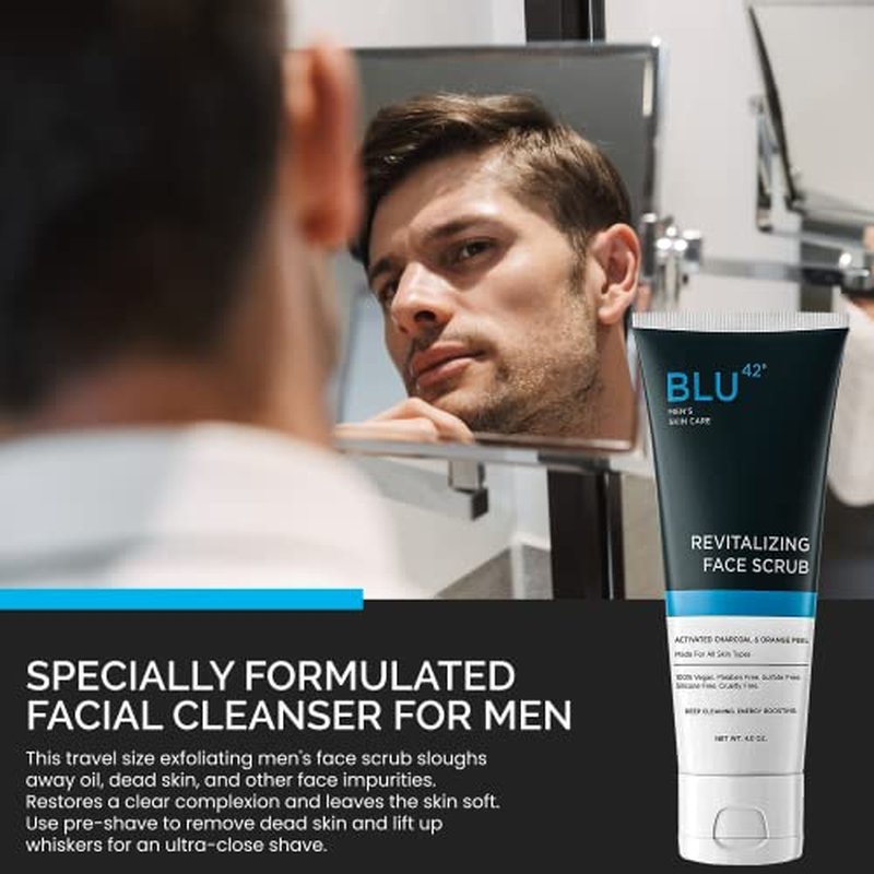 Face Scrub for Men by Blu42 ? Exfoliating Facial Cleanser with Natural Ingredients ? Deep Clean for Oily & Acne-Prone Skin ? 4 oz