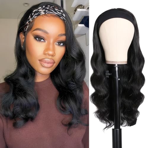 14 Inch Body Wave Human Hair Headband Wig for Black Women - Natural Black Variation
