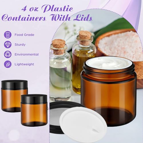 48 Pcs 4 oz Glass Jars with Lids, Clear Candle Jars with Black Lids Round Empty Candles Container Tins Candle Making Storing Lotions Spice Powder Liquid Sample Makeup (Amber)