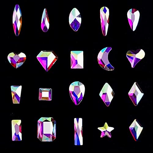 20 Styles Crystal AB Flatback Rhinestones Set for Nail Art Crafts - 1000 Diamonds