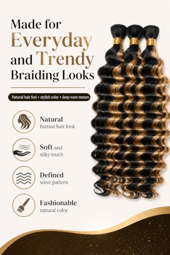 Blonde Deep Wave Human Braiding Hair Bundles - 22 Inch, 150g, Variation #P1B27-BRD-150g