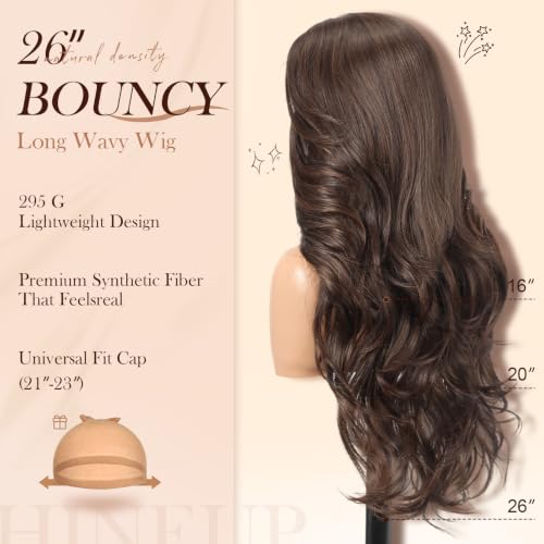 24 Inch Brown Lace Front Wig for Women HD Glueless Pre-Plucked Synthetic Hair