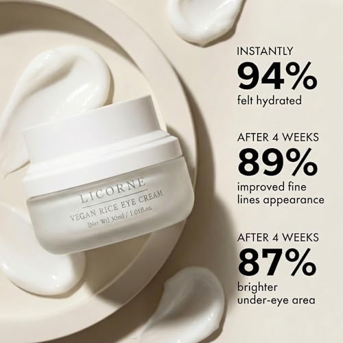 LICORNE Vegan Rice Eye Cream for Dark Circles and Puffiness - Thick Butter Texture Under Eye Care with AHA & PHA, Fragrance Free Hydration for Sensitive Skin, Large 1.01 Fl Oz (30ml)