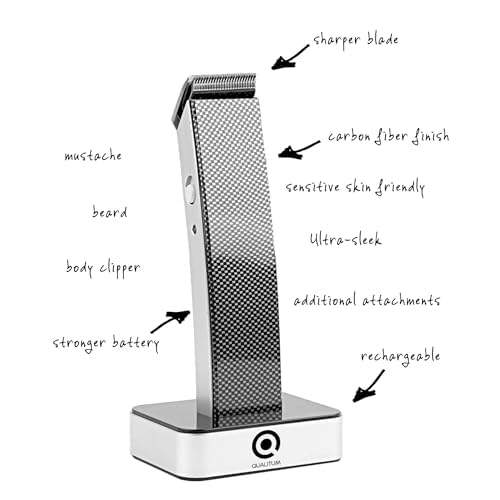 Precision Hair Trimmer & Body Groomer for Men- 4 Attachments, All-in-One Cordless Design, Steel Blades & Carbon Fiber Finish