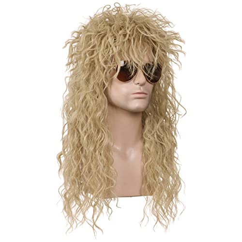 ColorGround Long 80s Fashion Rocker Style Wig for Cosplay & Costume (Dark Blonde with Glasses)
