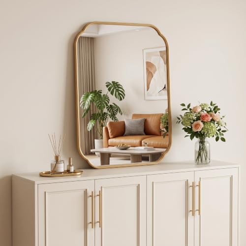 39x29 in Gold Scalloped Mirror with Rust-Proof Metal Frame for Bathroom