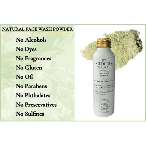Natural Face Wash Powder?Waterless Cleanser for Acne-Prone, Oily, Sensitive Skin?Cruelty-Free, Plant-Based, Preservative-Free?Gently Exfoliates with Organic Neem & Niacinamide, 2oz